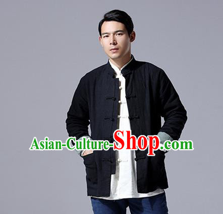 Chinese Traditional Costume Tang Suit Overcoat National Mandarin Black Jacket for Men