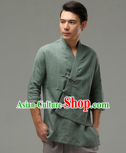 Chinese Traditional Costume Tang Suit Green Shirt National Mandarin Upper Outer Garment for Men