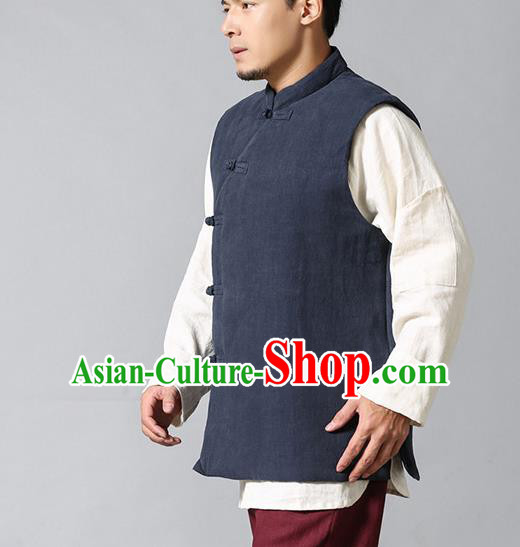 Chinese Traditional Costume Tang Suit Waistcoat National Grey Mandarin Vest Upper Outer Garment for Men