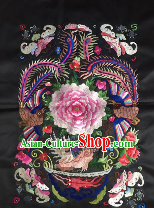 Chinese Traditional Handmade Embroidery Craft Embroidered Peony Patches Embroidering Silk Piece