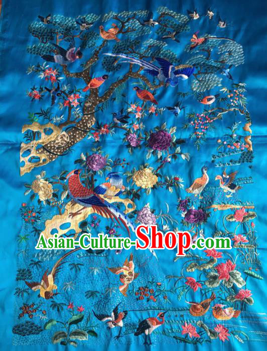 Chinese Traditional Handmade Embroidery Craft Embroidered Peony Blue Patches Embroidering Silk Piece
