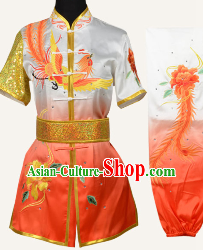 Top Chinese Embroidered Phoenix Peony Gongfu Outfits Martial Arts Uniforms Complete Set for Men or Women