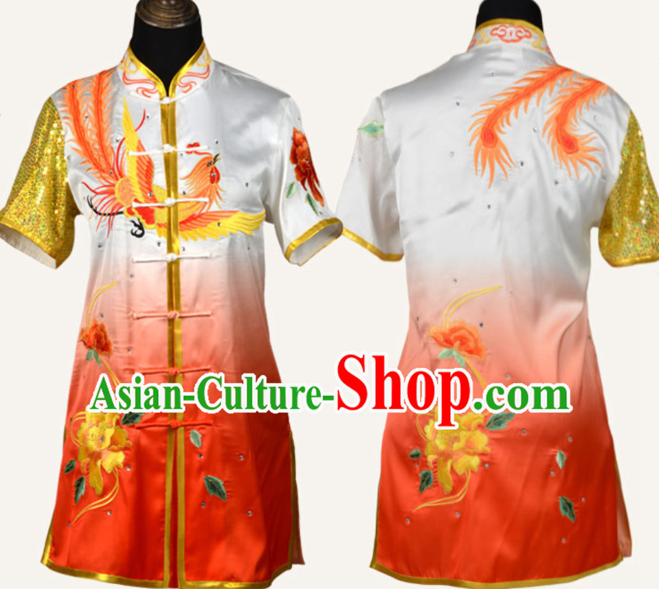 Top Chinese Embroidered Phoenix Peony Gongfu Outfits Martial Arts Uniforms Complete Set for Men or Women