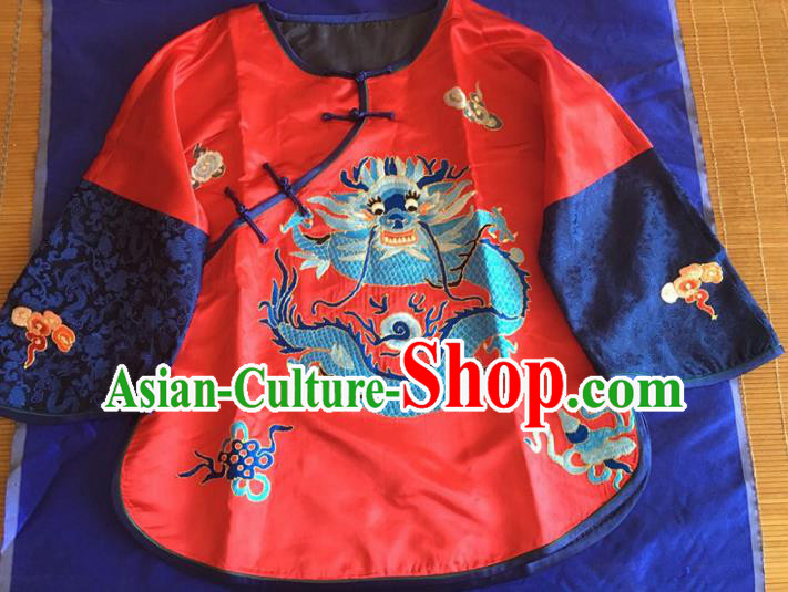 Chinese Traditional Silk Costume Tang Suit Embroidered Dragon Red Silk Blouse for Women