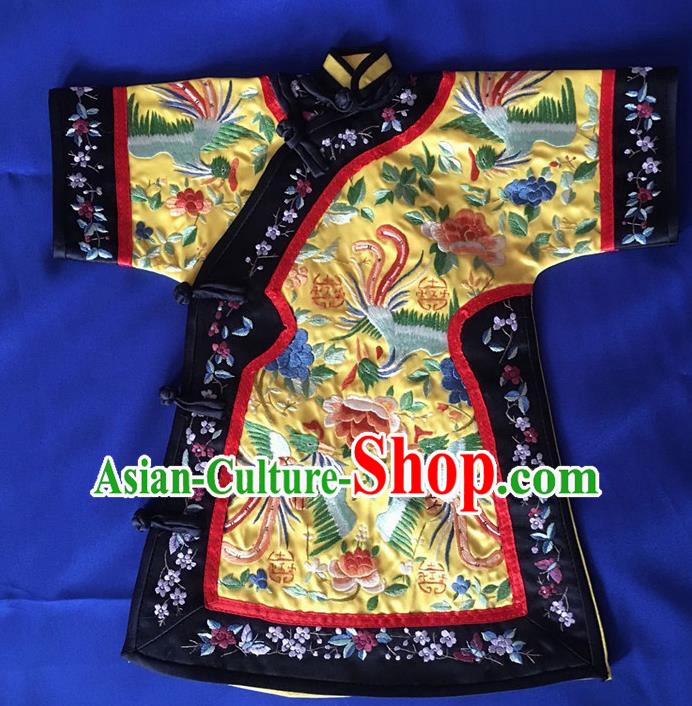 Chinese Traditional Silk Costume Tang Suit Embroidered Peacock Peony Silk Blouse for Kids