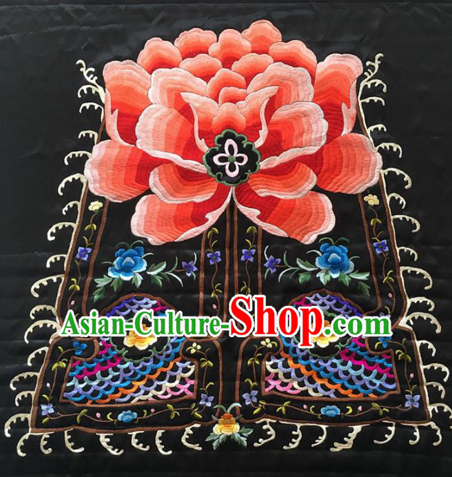 Asian Chinese Traditional Embroidered Peony Silk Patches Handmade Embroidery Craft