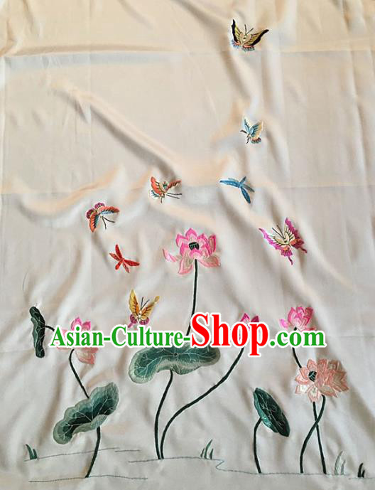 Asian Chinese Traditional Embroidered Dragonfly Lotus Silk Patches Handmade Embroidery Craft