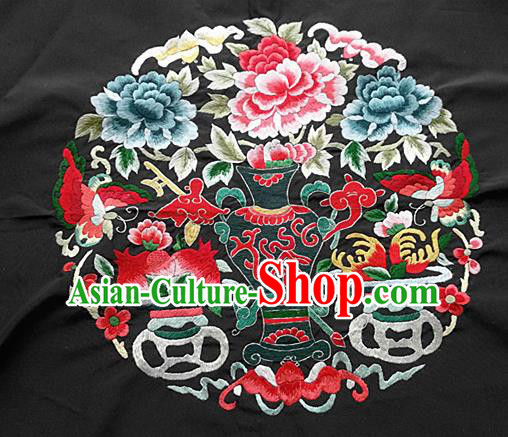 Chinese Traditional Embroidered Peony Cloth Patches Handmade Embroidery Craft Silk Fabric