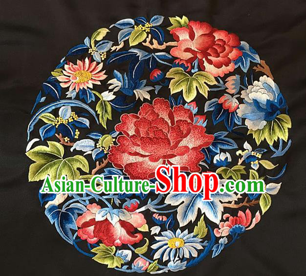 Chinese Traditional Embroidered Peony Cloth Patches Handmade Embroidery Craft Silk Fabric