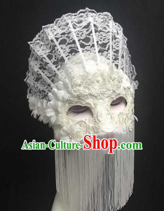 Top Halloween Accessories Brazilian Carnival Catwalks White Lace Tassel Masks for Women