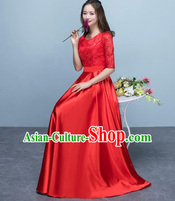 Top Grade Stage Performance Compere Red Formal Dress Chorus Elegant Lace Full Dress for Women