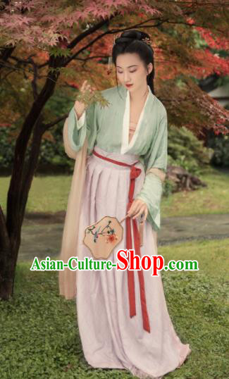 Chinese Traditional Song Dynasty Silk Historical Costumes Ancient Nobility Lady Hanfu Dress for Women