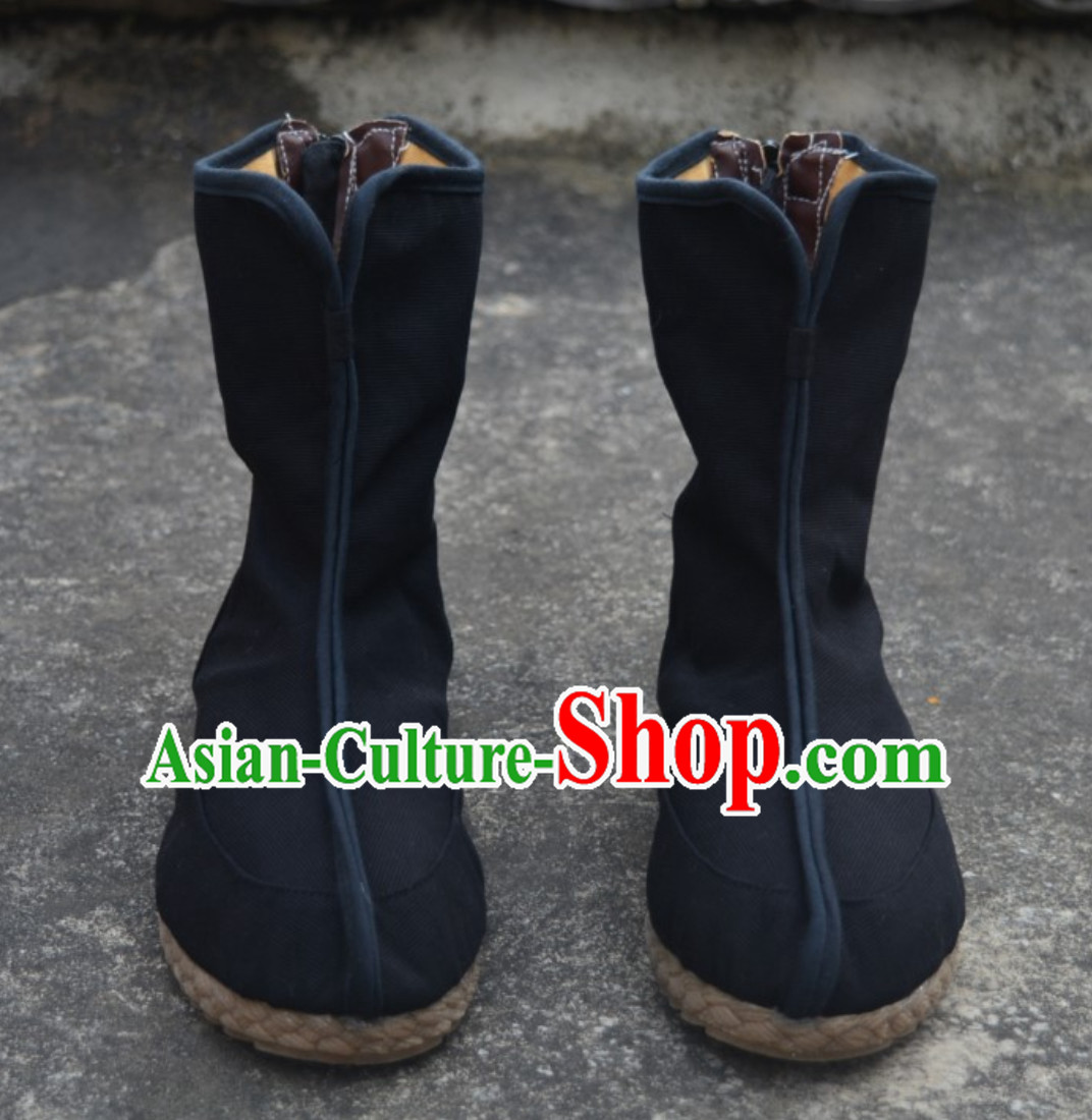 Chinese Classical Warrior Black Knight Shoes Boots for Men
