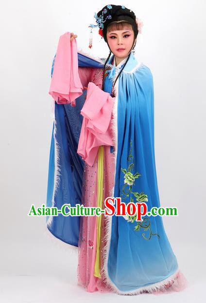 Professional Chinese Traditional Beijing Opera Blue Cape Ancient Princess Costume for Women