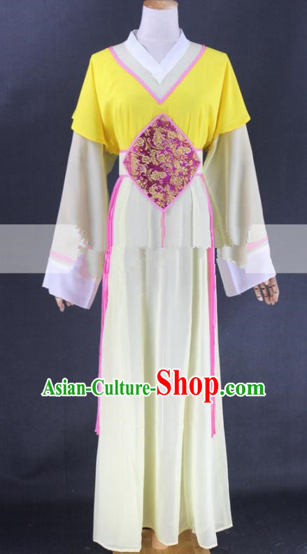 Chinese Traditional Peking Opera Actress Court Maid Yellow Dress Ancient Servant Girl Costume for Women