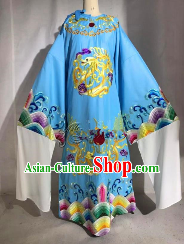 Professional Chinese Traditional Beijing Opera Blue Imperial Robe Ancient Emperor Costume for Men