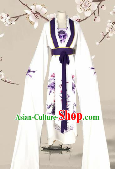 Chinese Traditional Peking Opera Actress Palace Lady White Dress Ancient Royal Princess Costume for Women