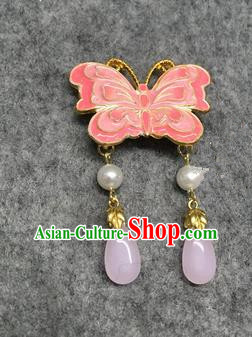 Chinese Traditional Hanfu Pendant Accessories Palace Pink Butterfly Brooch Ancient Qing Dynasty Queen Breastpin for Women