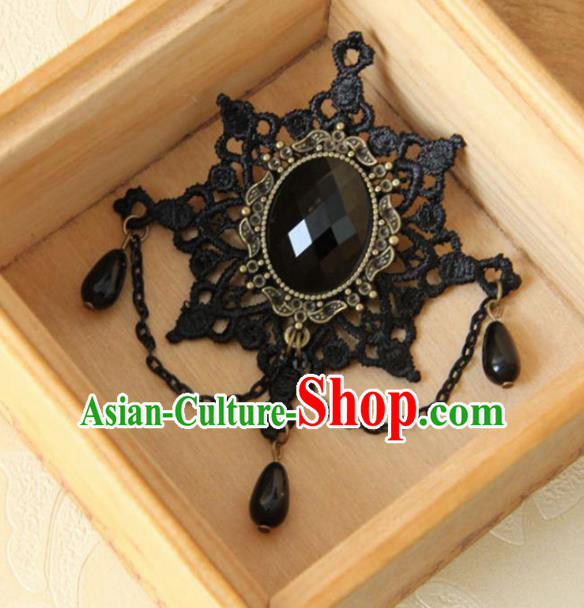 Handmade Gothic Black Lace Brooch Accessories Halloween Fancy Ball Cosplay Breastpin for Women