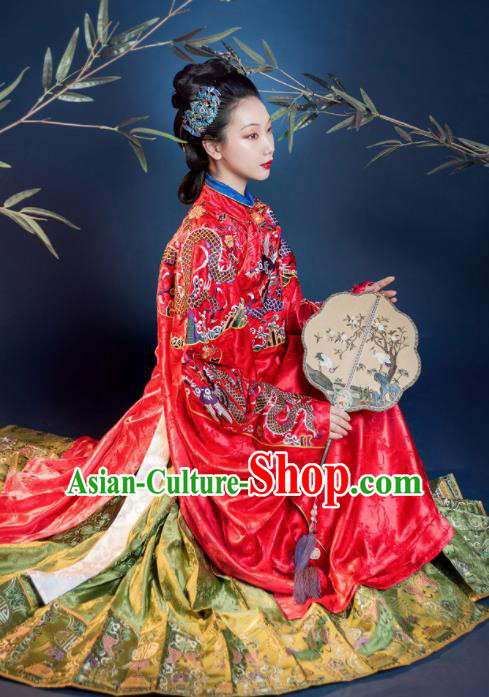 Traditional Chinese Ming Dynasty Court Countess Red Hanfu Dress Ancient Imperial Empress Wedding Costumes for Women