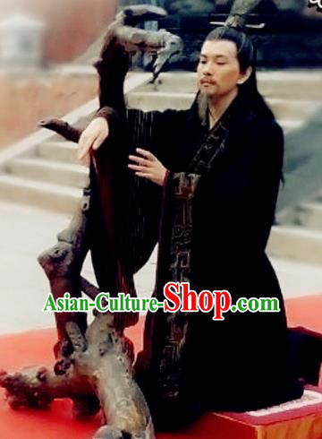 Chinese Ancient Zhou Dynasty Minister Chang Hong Black Costumes Complete Set