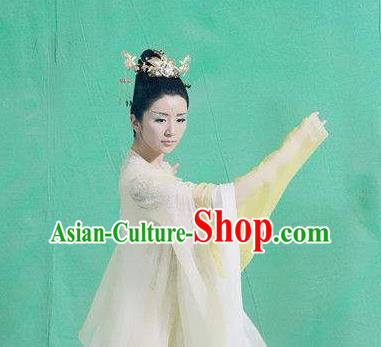 Chinese Ancient Mythology Mother Goddess Nvwa Yellow Dress Empress Wa Costumes Complete Set