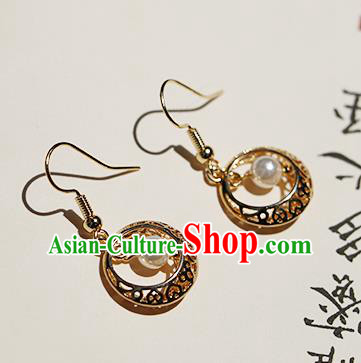 Chinese Traditional Hanfu Golden Ear Accessories Ancient Qing Dynasty Princess Earrings for Women