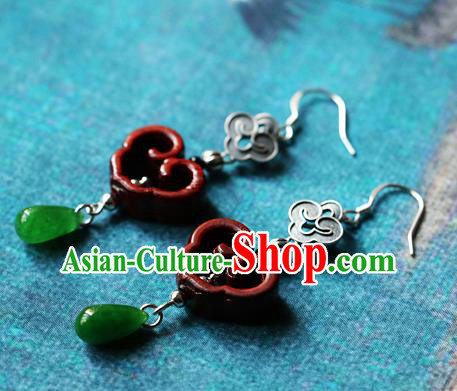 Chinese Traditional Hanfu Rosewood Cloud Ear Accessories Ancient Qing Dynasty Princess Earrings for Women