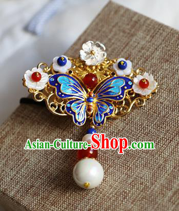 Chinese Qing Dynasty Cloisonne Butterfly Shell Brooch Pendant Traditional Hanfu Ancient Imperial Consort Accessories for Women