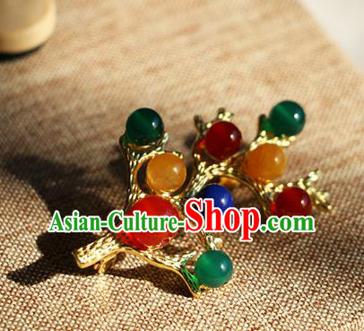 Chinese Qing Dynasty Colorful Beads Brooch Pendant Traditional Hanfu Ancient Imperial Consort Accessories for Women