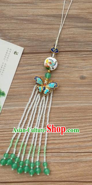 Chinese Qing Dynasty Cloisonne Butterfly Tassel Brooch Pendant Traditional Hanfu Ancient Imperial Consort Accessories for Women