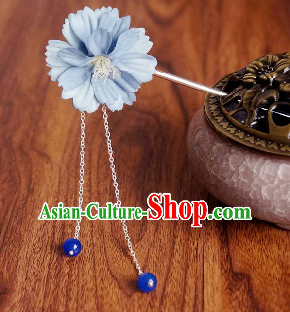 Chinese Ancient Song Dynasty Princess Blue Peach Flower Hairpins Traditional Hanfu Court Hair Accessories for Women
