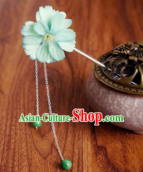 Chinese Ancient Song Dynasty Princess Green Peach Flower Hairpins Traditional Hanfu Court Hair Accessories for Women