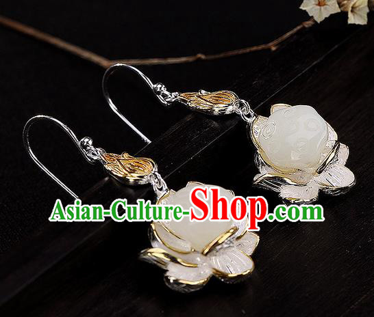 Chinese Traditional Hanfu Court Jade Lotus Seedpod Ear Accessories Ancient Qing Dynasty Princess Earrings for Women