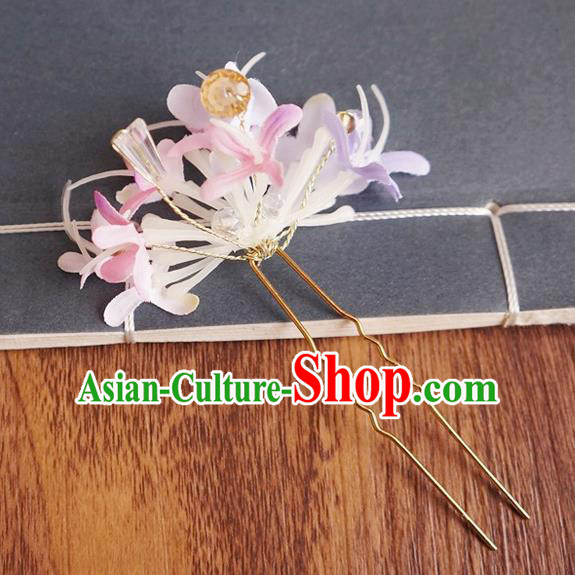 Chinese Ancient Song Dynasty Princess Pink Flower Hairpins Traditional Hanfu Court Hair Accessories for Women