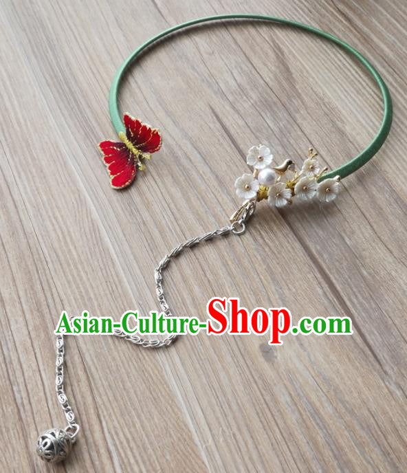 Chinese Traditional Hanfu Court Embroidered Red Butterfly Necklet Accessories Ancient Ming Dynasty Princess Necklace for Women