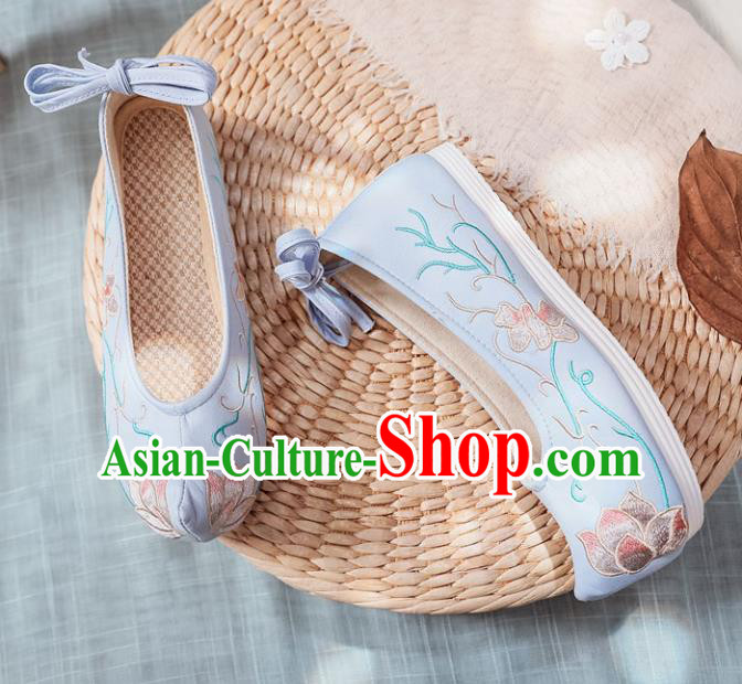 Traditional Chinese Wedding Shoes Opera Shoes Ancient Princess Shoes Hanfu Shoes Blue Embroidered Shoes for Women