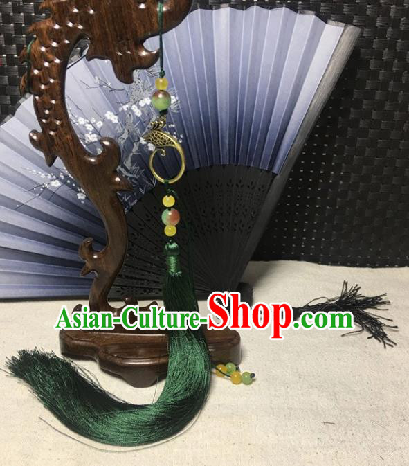 Chinese Traditional Handmade Belt Atrovirens Tassel Pendant Ancient Swordsman Waist Accessories