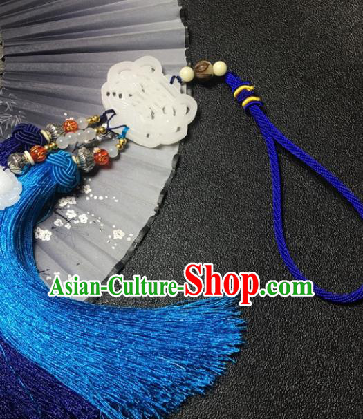 Traditional Chinese Hanfu White Jade Carving Waist Accessories Ancient Swordsman Tassel Pendant