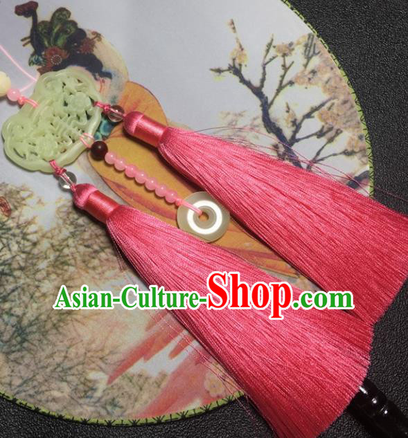 Traditional Chinese Hanfu Jade Waist Accessories Ancient Swordsman Pink Tassel Pendant