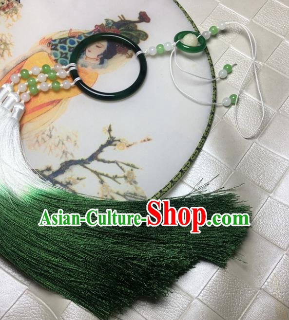Traditional Chinese Hanfu Green Jade Ring Waist Accessories Ancient Swordsman Tassel Pendant