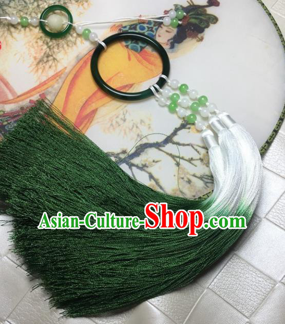 Traditional Chinese Hanfu Green Jade Ring Waist Accessories Ancient Swordsman Tassel Pendant