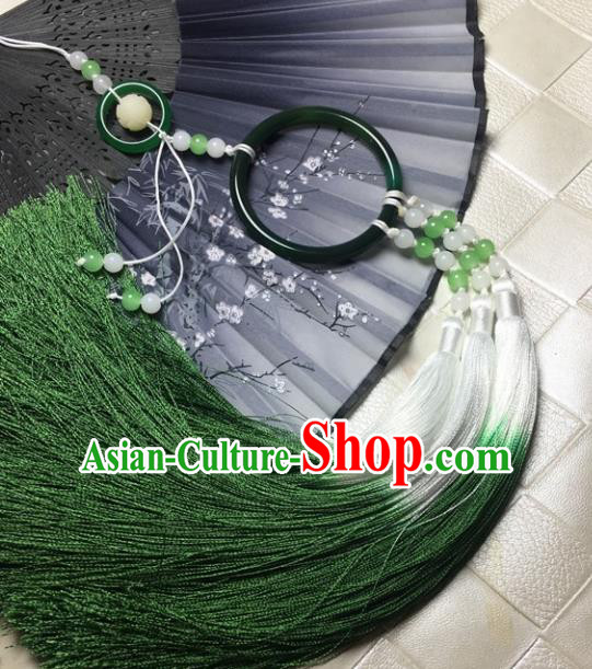 Traditional Chinese Hanfu Green Jade Ring Waist Accessories Ancient Swordsman Tassel Pendant