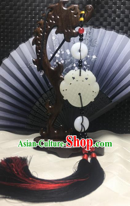 Traditional Chinese Hanfu Jade Carving Pi Xiu Waist Accessories Black Tassel Pendant Ancient Swordsman Brooch