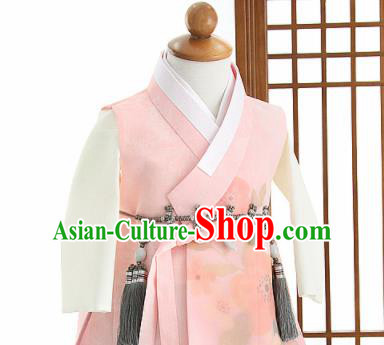 Traditional Korean Pink Hanbok Clothing Asian Korea Boys Fashion Apparel Hanbok Costume and Waistband for Kids