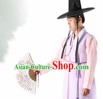 Traditional Korean Purple Hanbok Clothing Asian Korea Ancient Bridegroom Fashion Apparel Costume and Hat for Men