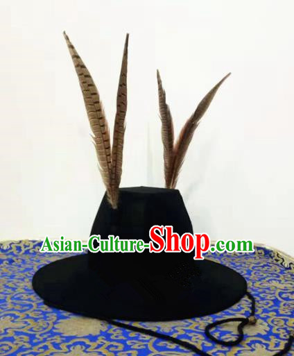 Chinese Traditional Handmade Ming Dynasty Blades Black Hat Ancient Drama Imperial Bodyguard Headwear for Men