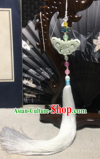 Traditional Chinese Hanfu Jade Carving Butterfly Waist Accessories Palace White Tassel Pendant Ancient Swordsman Brooch