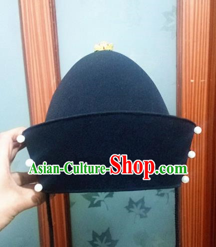 Chinese Traditional Handmade Ming Dynasty Emperor Black Hat Ancient Drama Bridegroom Headwear for Men
