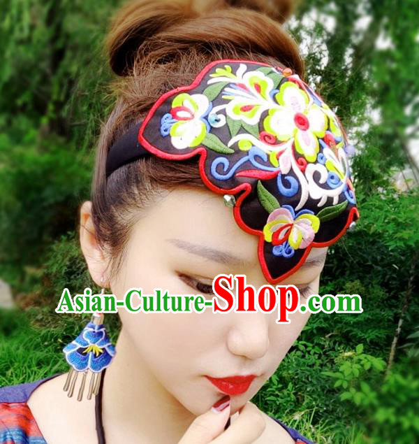 Chinese Traditional Ethnic Embroidered Flowers Headband National Handmade Hair Clasp for Women